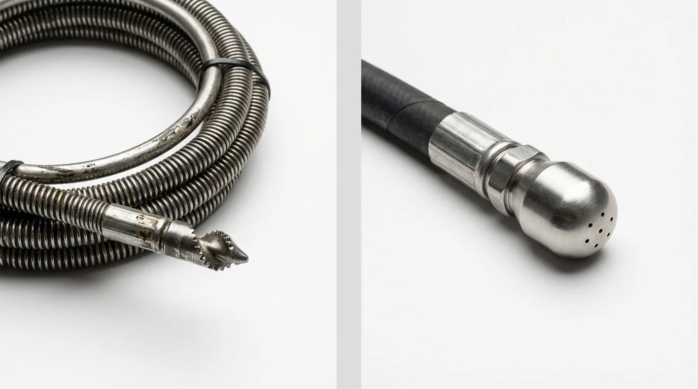 Drain snake cable and hydro jetting nozzle used for drain cleaning in Youngtown, AZ