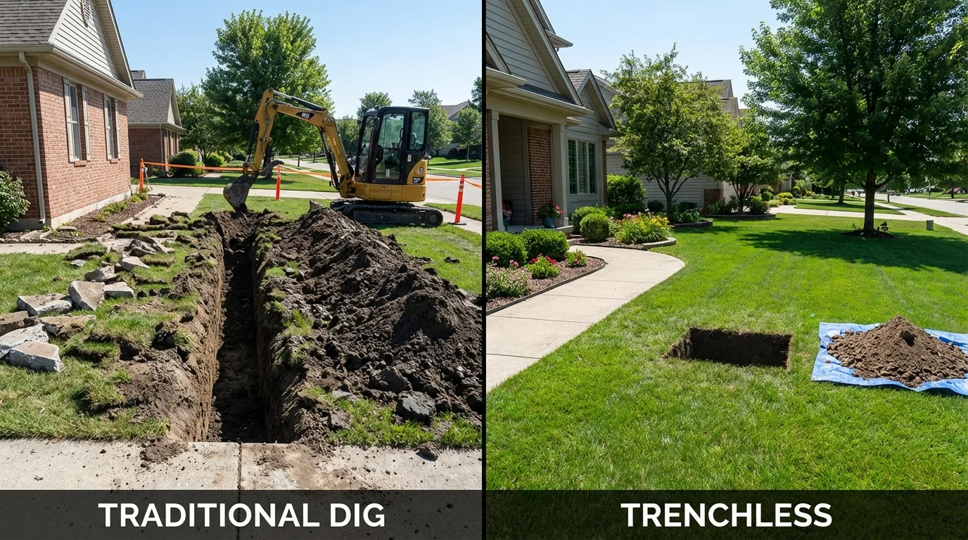 Trenchless sewer repair with minimal yard damage versus traditional excavation in Youngtown, AZ